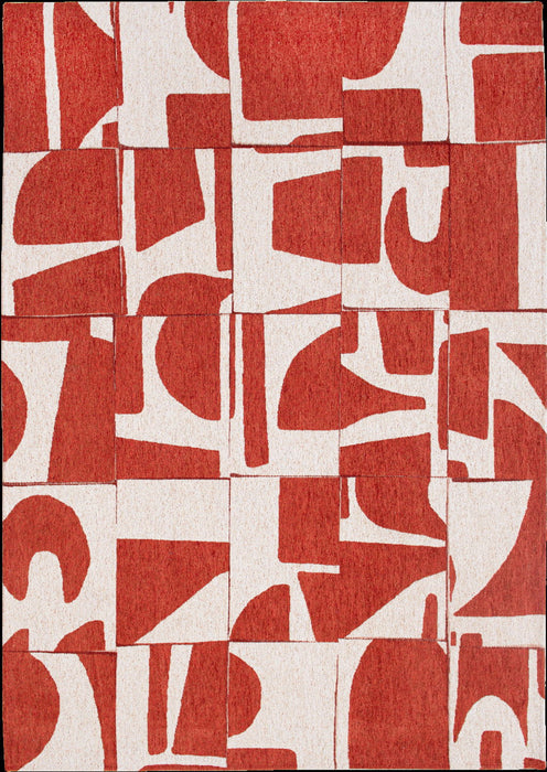 8' X 11' Geometric Washable Area Rug (551977) - Red / White