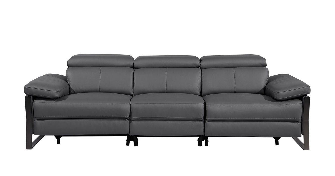 Top Grain Leather Reclining Metal USB Sofa (720332) - Dark Gray