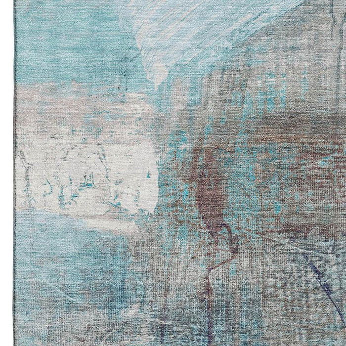10' X 14' Abstract Washable Area Rug With UV Protection (718424) - Teal / Ivory