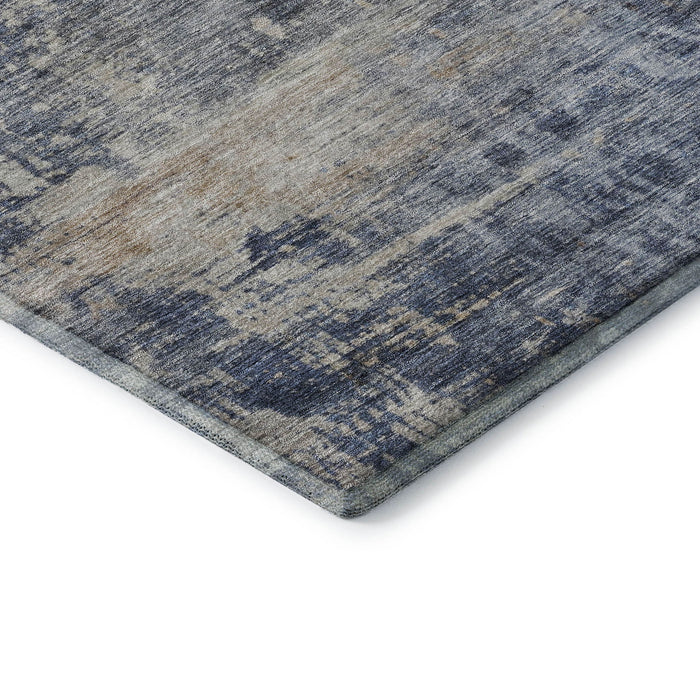 10' X 14' Abstract Washable Area Rug With UV Protection (688431) - Denim Blue / Silver / Beige