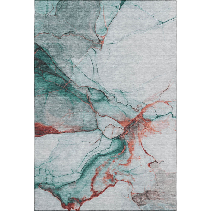 10' X 14' Abstract Washable Area Rug With UV Protection (697326) - Teal / Terra Cotta / Ivory