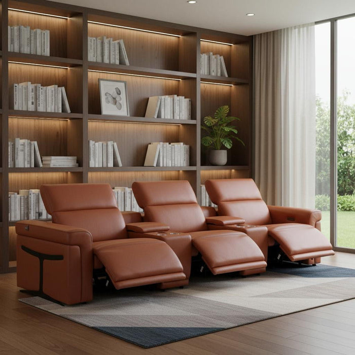 Top Grain Leather Reclining Metal USB Sofa (720370) - Camel