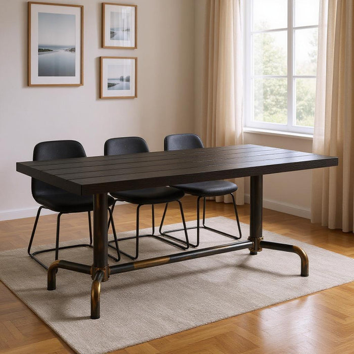 71" Wood And Steel Trestle Base Dining Table - Black