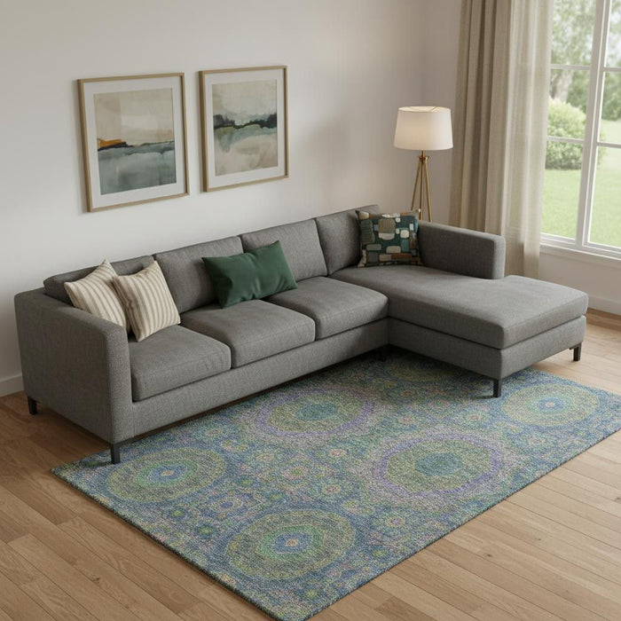 10' X 14' Medallion Washable Area Rug With UV Protection (708211) - Blue / Purple / Green