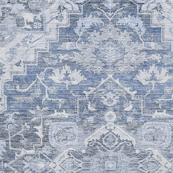10' X 14' Floral Medallion Washable Area Rug With UV Protection - Denim Blue