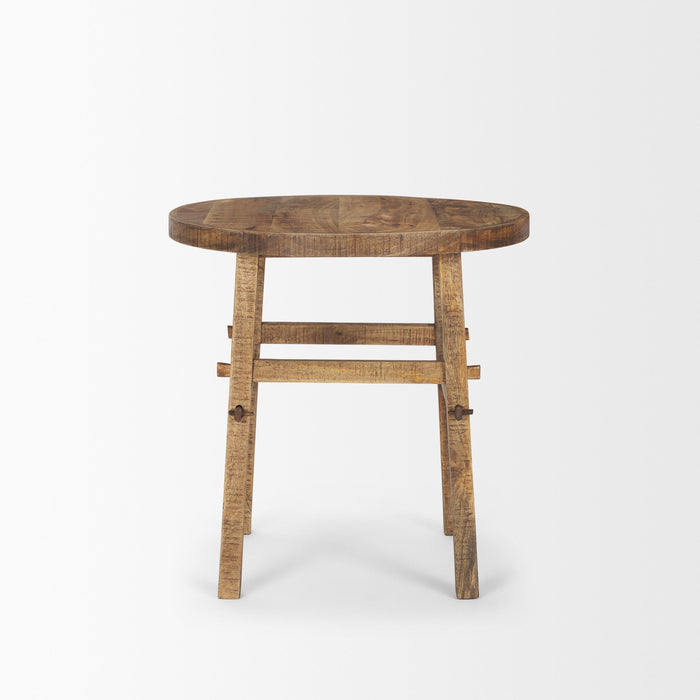 Distressed Solid Wood End Table - Brown