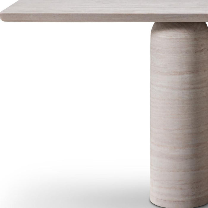 Genuine Marble And Stone Pedestal Console Table - Beige