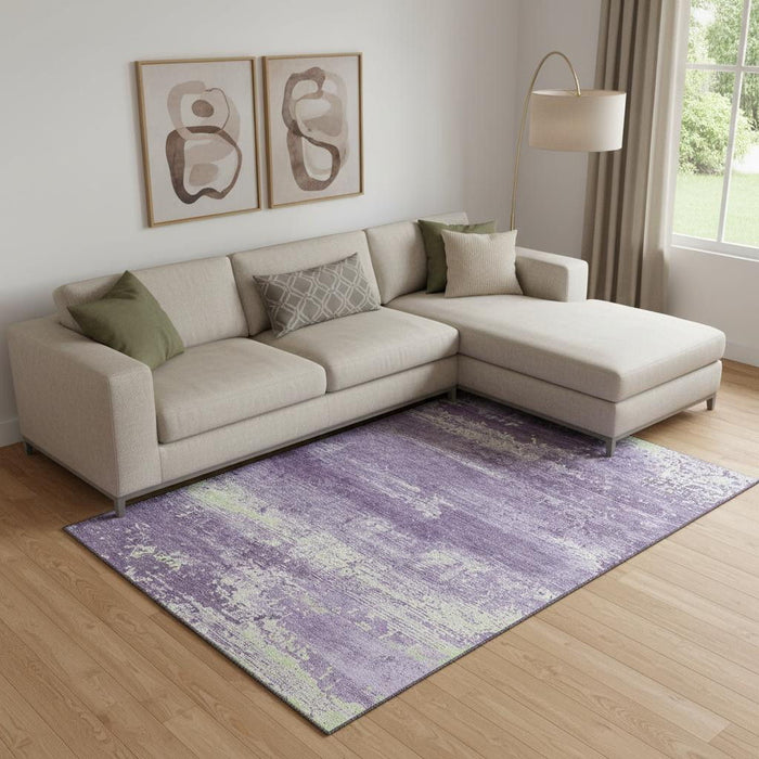 10' X 14' Abstract Washable Area Rug With UV Protection (701111) - Purple / Ivory