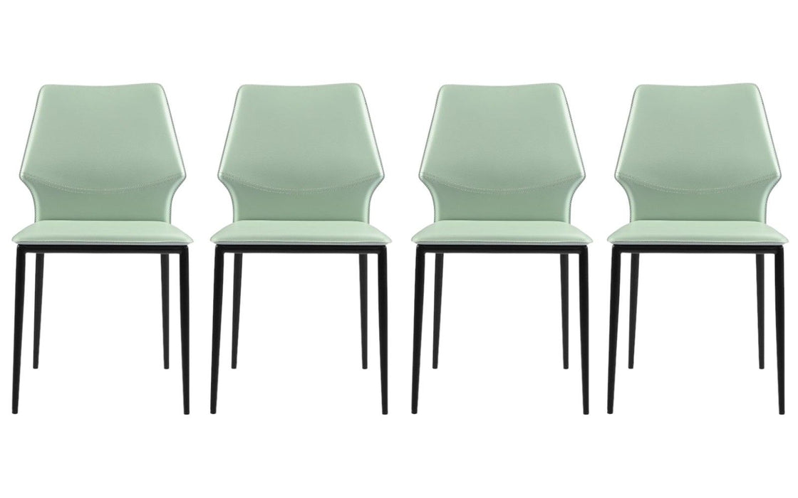 Light Upholstered Faux Leather Dining Side Chairs (Set of 4) - Green / Black