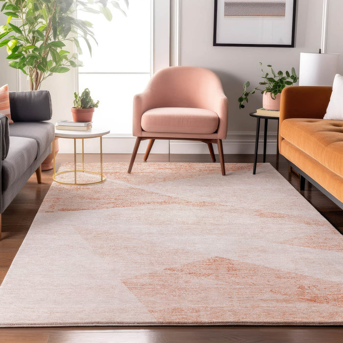 12' X 9' Geometric Washable Area Rug With UV Protection - Salmon And Ivory