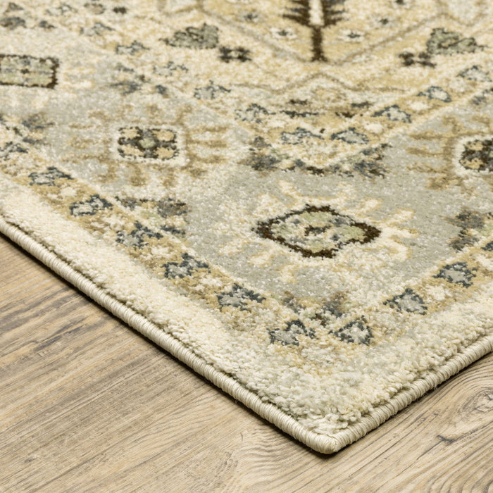 8' x 11' Oriental Power Loom Stain Resistant Area Rug - Beige Gray Tan And Brown