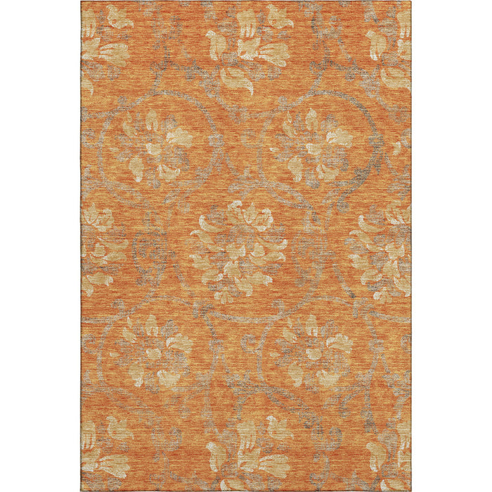 10' X 14' Floral Washable Area Rug With UV Protection - Orange