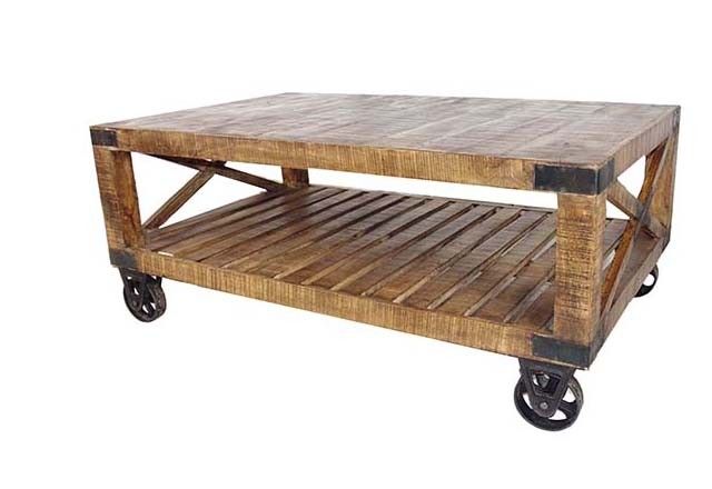 Traditional Cart Style Wooden Coffee Table - Natural