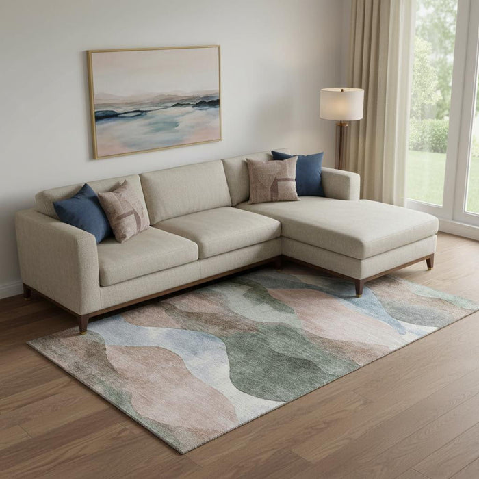 10' X 14' Abstract Washable Area Rug With UV Protection (709636) - Salmon / Emerald / Ivory