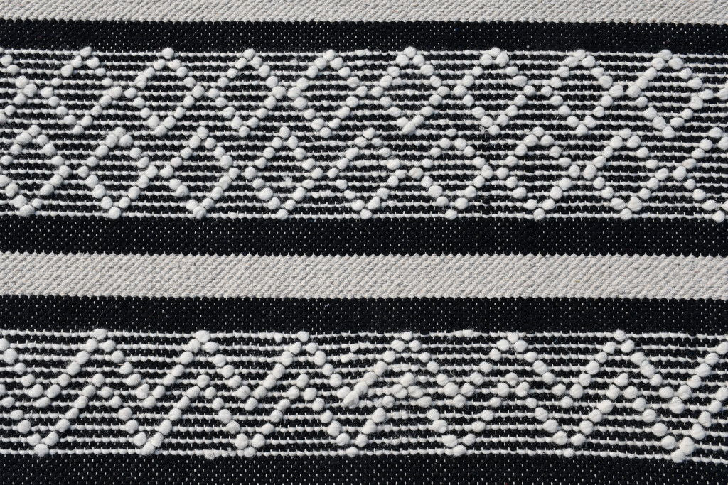 8' x 10' Wool Geometric Stripe Hand Loomed Area Rug - Black And White