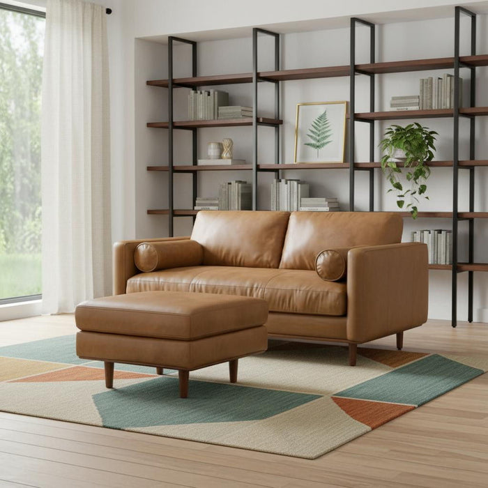 72" 2 Piece Living Room Set Leather Sofa With Ottoman - Brown