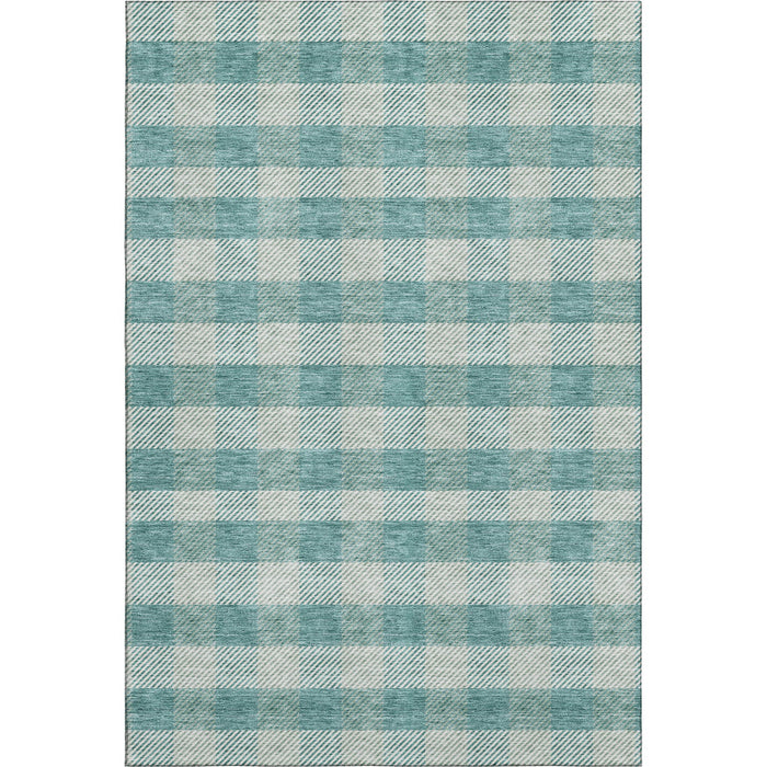 10' X 14' Plaid Washable Area Rug With UV Protection (673501) - Teal / Ivory