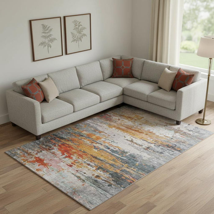 10' X 14' Abstract Washable Area Rug With UV Protection (715435) - Terra Cotta / Beige