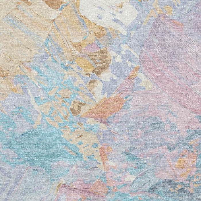 10' X 14' Abstract Washable Area Rug With UV Protection (697992) - Teal / Gold / Pink