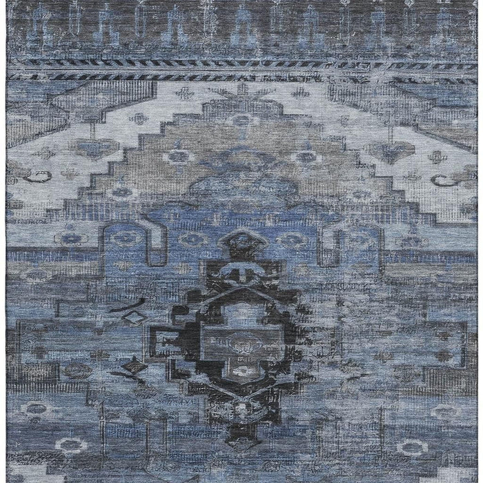 10' X 14' Oriental Washable Area Rug With UV Protection (701033) - Blue / Gray / Charcoal