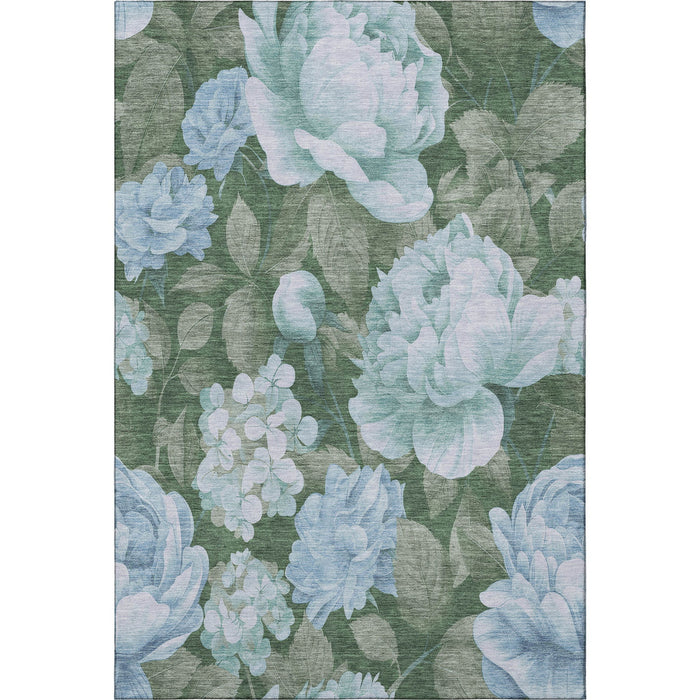 10' X 14' Floral Washable Area Rug With UV Protection (694460) - Sky Blue / Taupe
