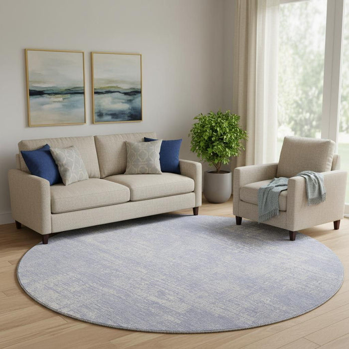 8' Abstract Washable Round Rug With UV Protection (667129) - Lavender / Ivory