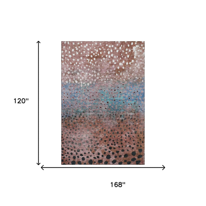 10' X 14' Polka Dot Washable Area Rug With UV Protection (683662) - Rust / Teal / Ivory