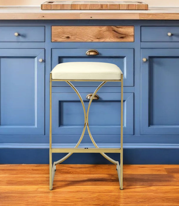 Backless Counter Height Bar Chair - Off White / Gold