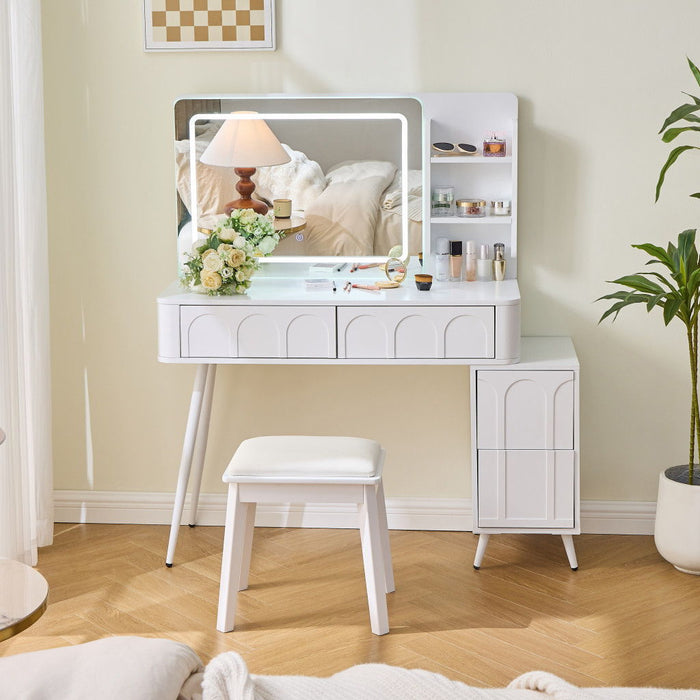 Wood Mirrored Four Drawer Vanity Table Lights - White
