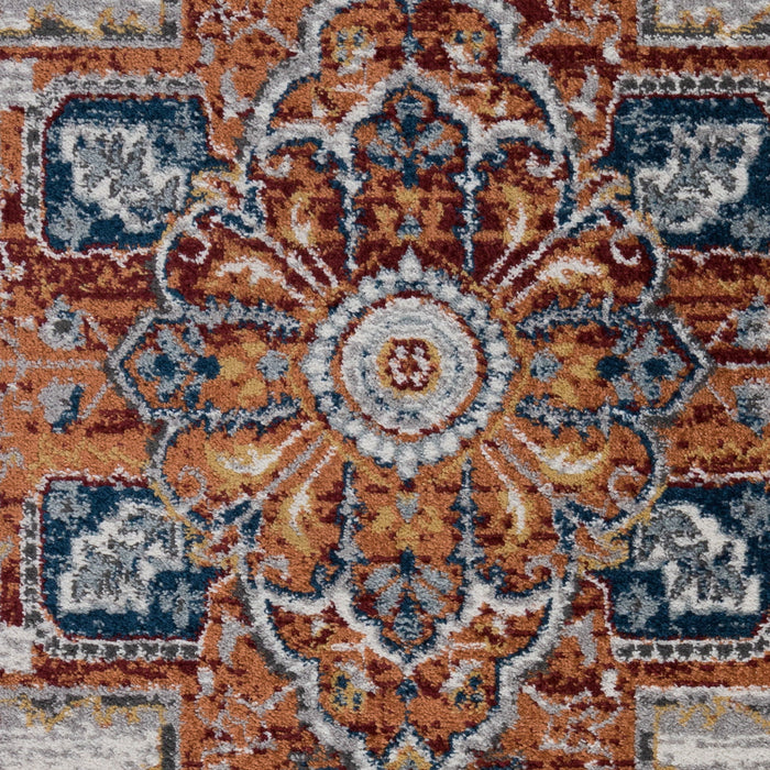 9' x 12' Medallion Power Loom Area Rug - Gray Rust And Orange