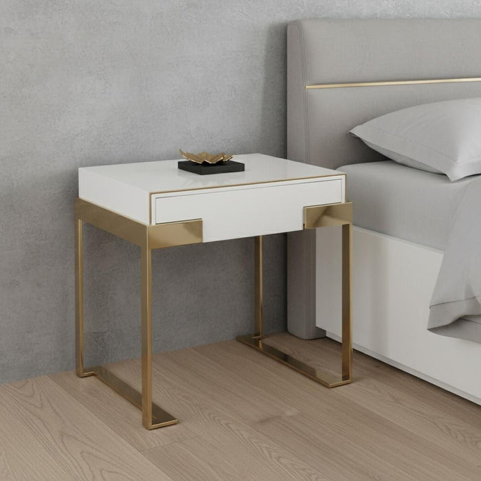 One Drawer Nightstand - Champagne Gold And White