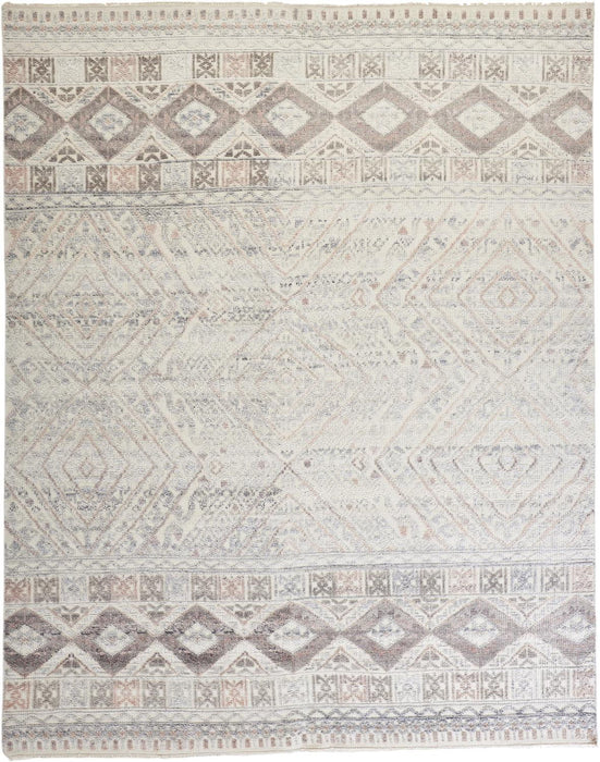 12' x 15' Geometric Hand Knotted Area Rug - Gray Ivory And Pink