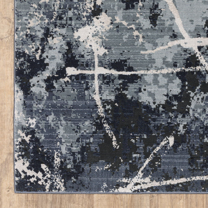 8' x 11' Abstract Power Loom Stain Resistant Area Rug - Blue Gray And Beige