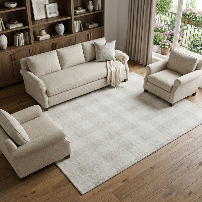 10' X 14' Plaid Washable Area Rug With UV Protection (673387) - Ivory / Beige