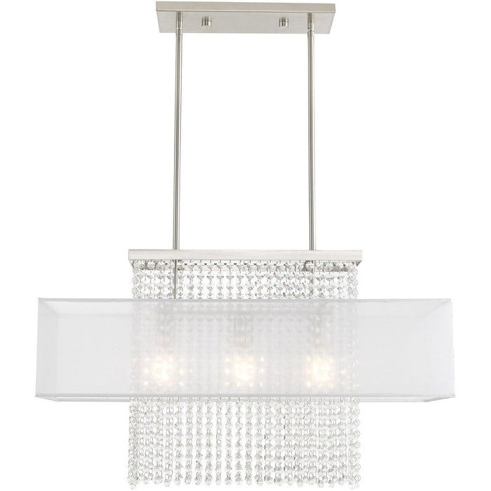 26'' Three Light Dimmable Chandelier With Shades - Nickel