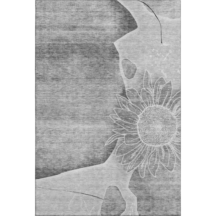 10' X 14' Floral Washable Area Rug With UV Protection (656801) - Gray / Silver