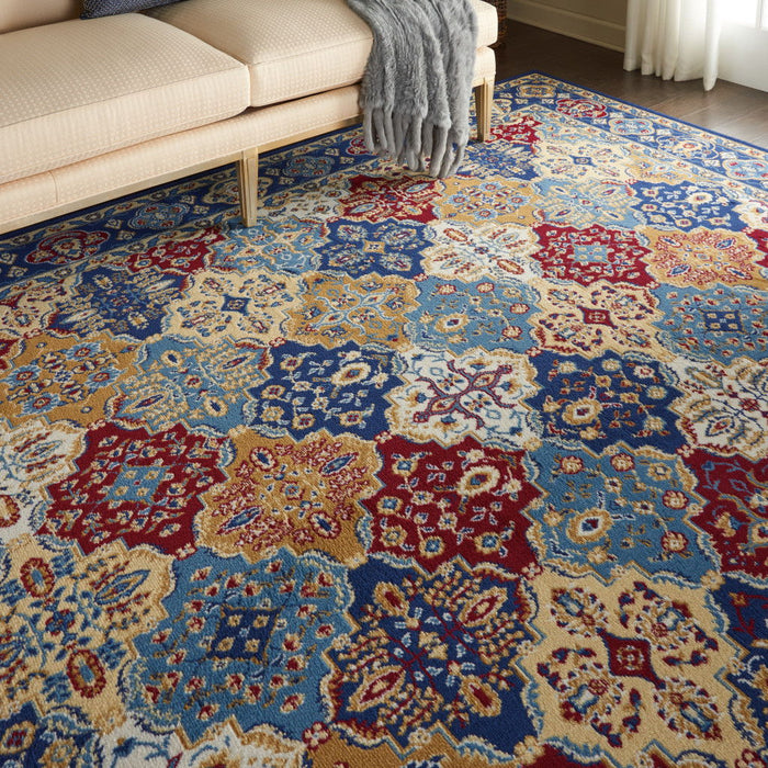 9' X 12' Floral Distressed Non Skid Area Rug - Ivory And Blue
