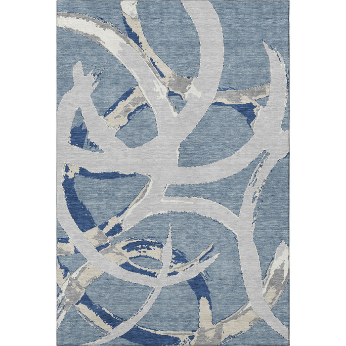 10' X 14' Abstract Washable Area Rug With UV Protection (680253) - Denim Blue / Gray / Ivory