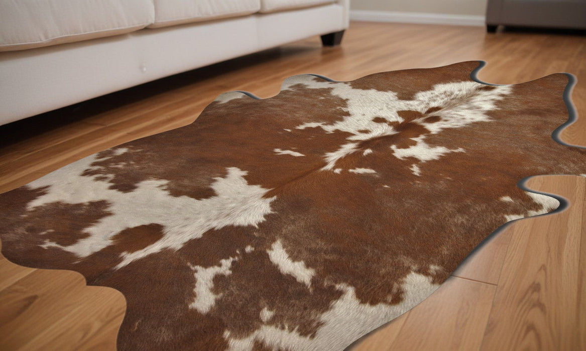 60" x 84" Cowhide - Area Rug - Brown And White