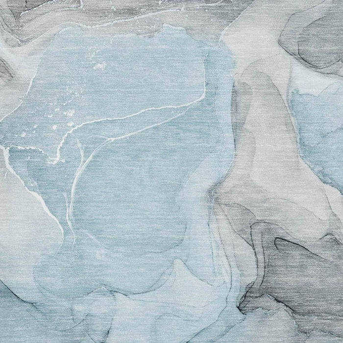 10' X 14' Abstract Washable Area Rug Polyester With UV Protection - Teal / Gray