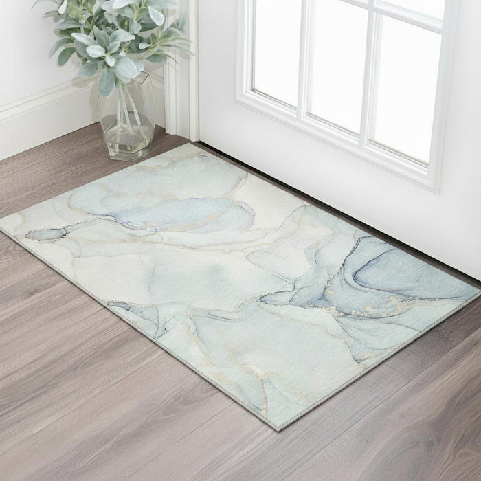 3' X 5' Abstract Washable Area Rug With UV Protection (647399) - Sky Blue / Ivory