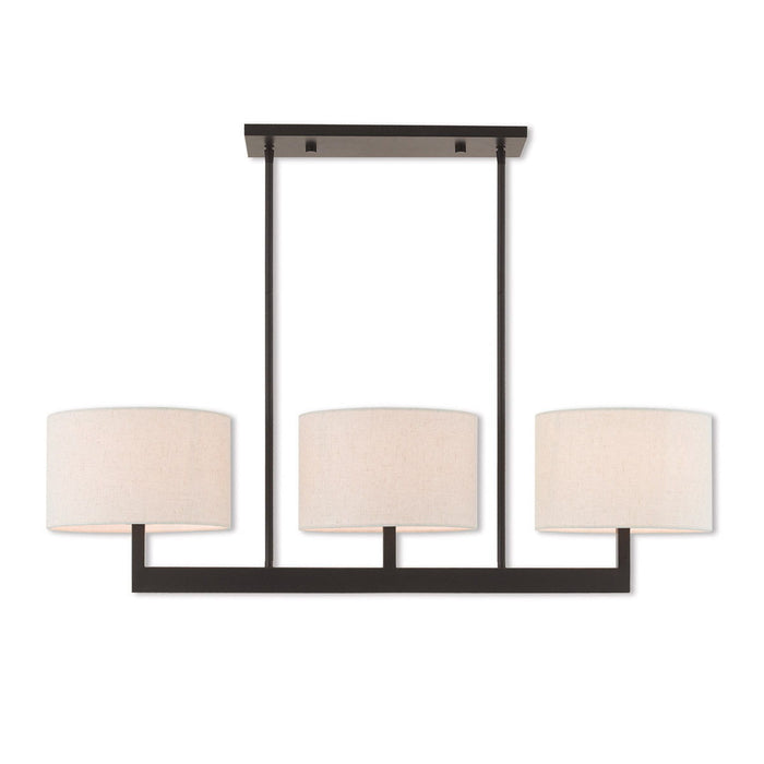 22" Three Light Metal Dimmable Chandelier With Shades - Bronze / Cream