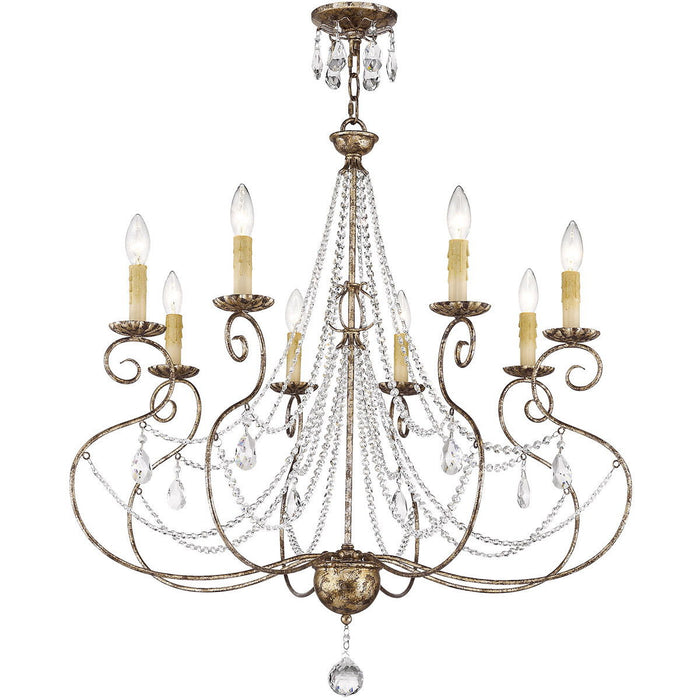 33" Eight Light Metal Dimmable Chandelier With Shades - Bronze