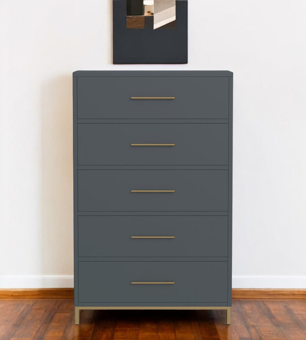 33" Solid Wood Five Drawer Dresser - Dark Gray