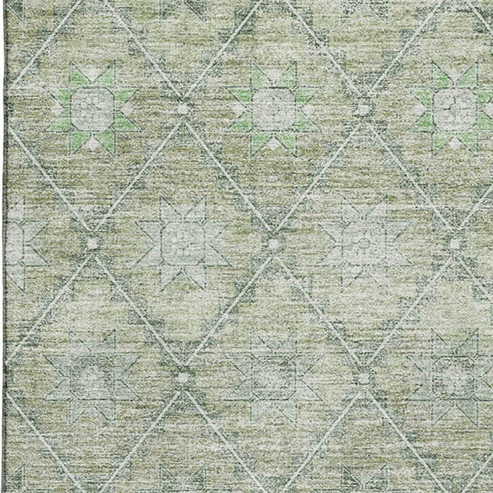 10' X 14' Geometric Washable Area Rug With UV Protection (706025) - Artichoke Green / Beige