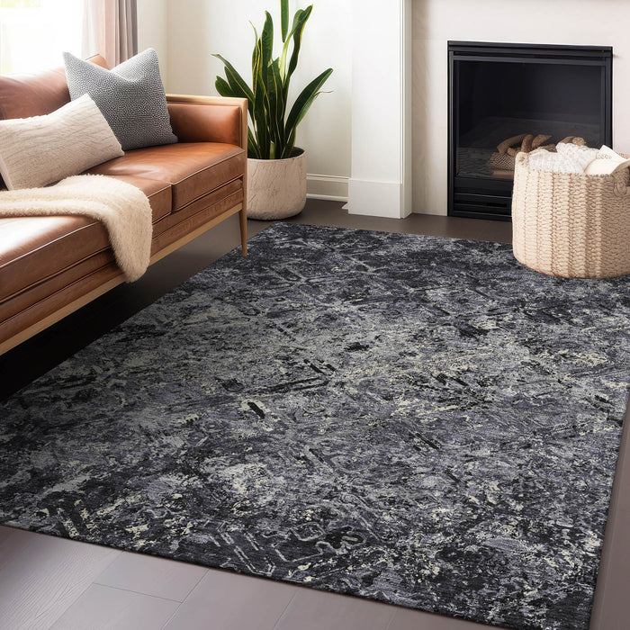10' X 14' Diamond Washable Area Rug With UV Protection - Black