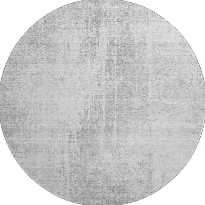 8' Abstract Washable Round Rug With UV Protection - Silver And Gray