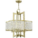 HomeRoots 24-inch gold metal chandelier with four clear shades and dimmable feature, hanging with visible metal arms.