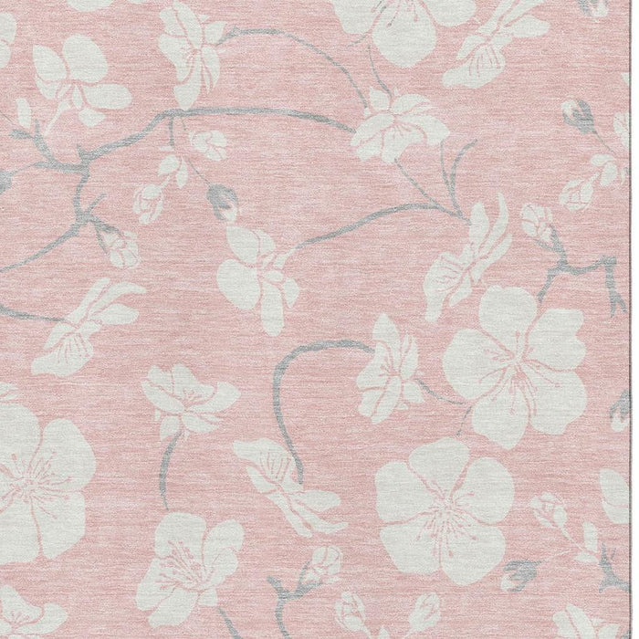 10' X 14' Floral Washable Area Rug With UV Protection (681059) - Pink / Ivory