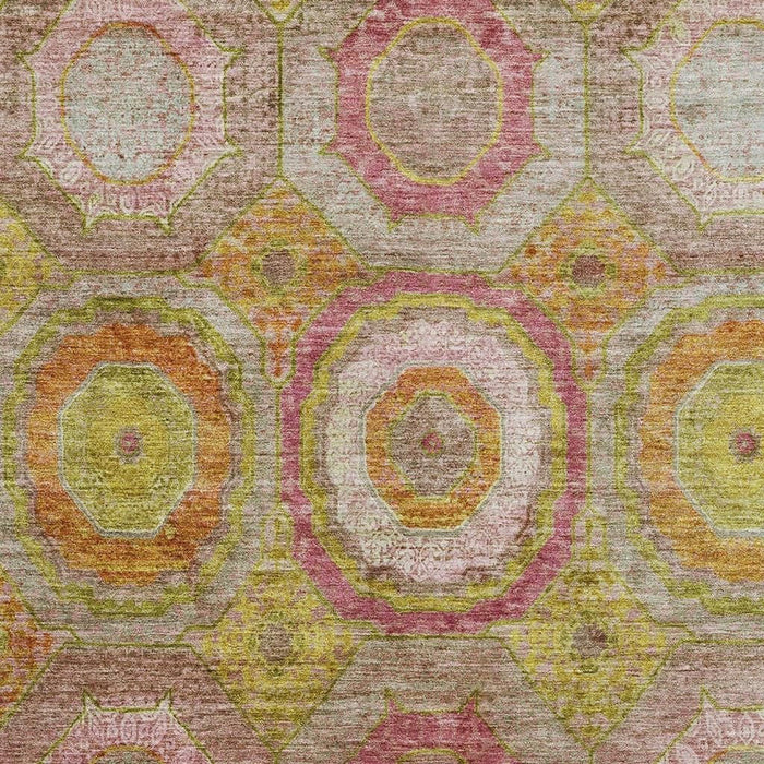 10' X 14' Geometric Washable Area Rug With UV Protection (716497) - Orange / Pink